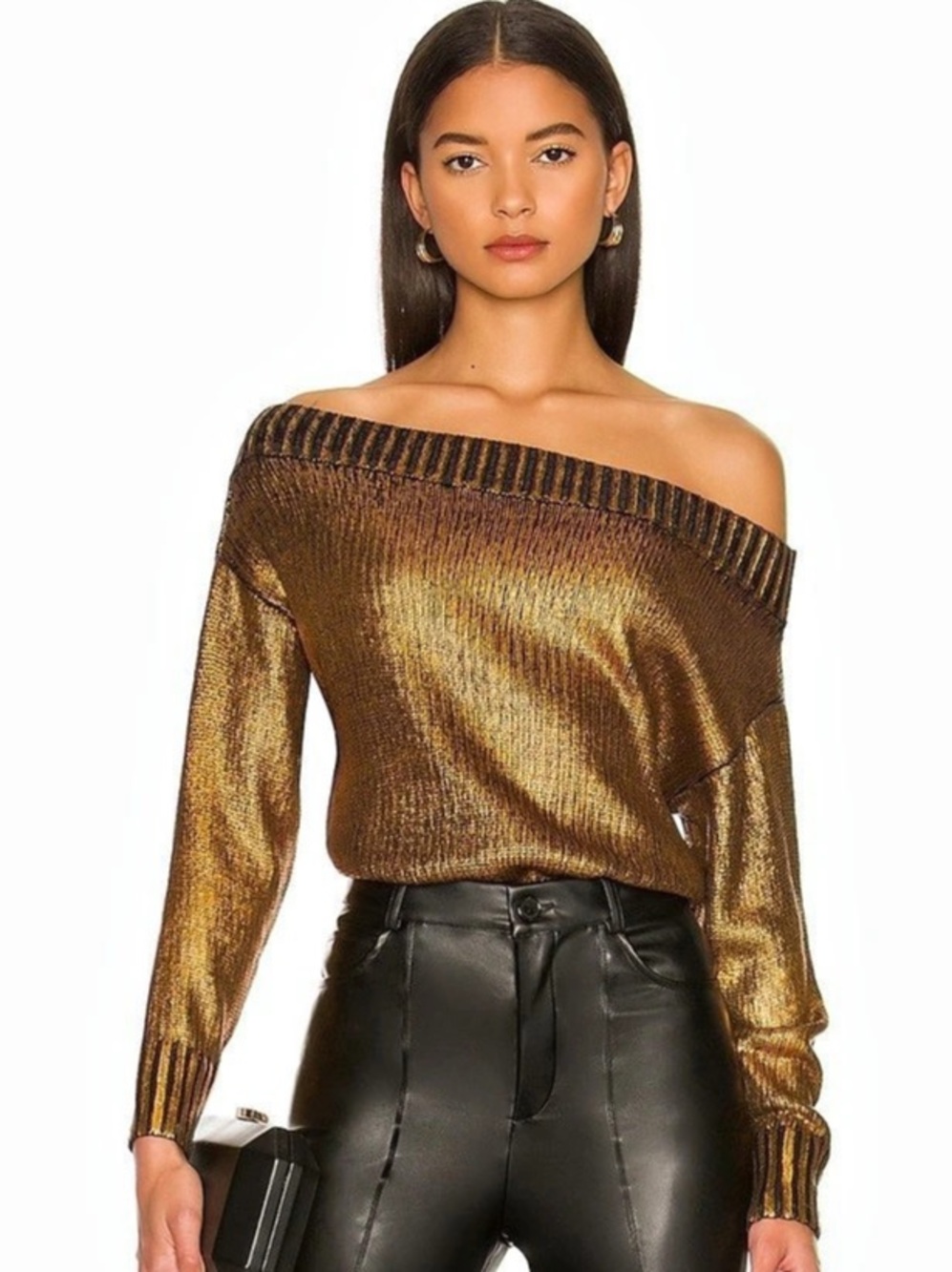 superdown Marla Sweater Off-Shoulder Gold & Black Medium